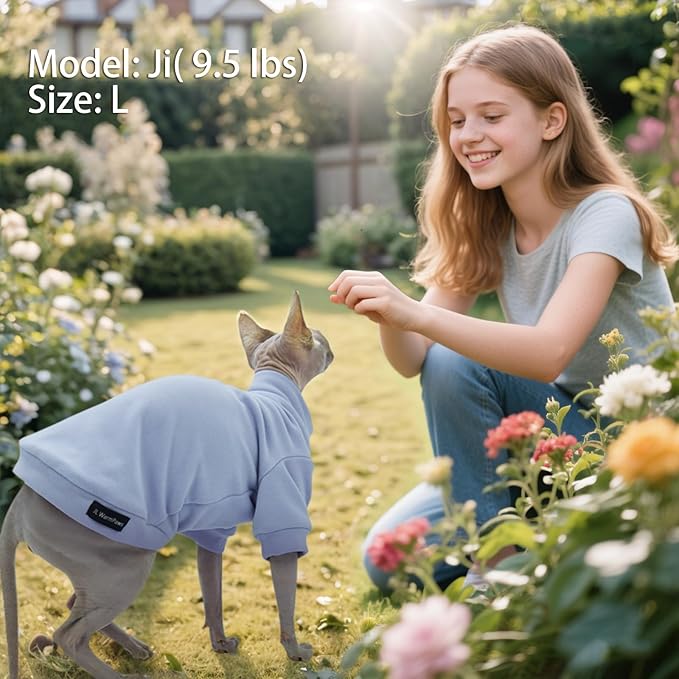 Sphynx Cat Clothes Hairless Cat Sweater Shirt Soft Warm Long Sleeves Pullover Pet Clothes Pajamas Dog Cloth for Small Dogs Kitten Clothes Pet Sweaters (Light Purple, M)