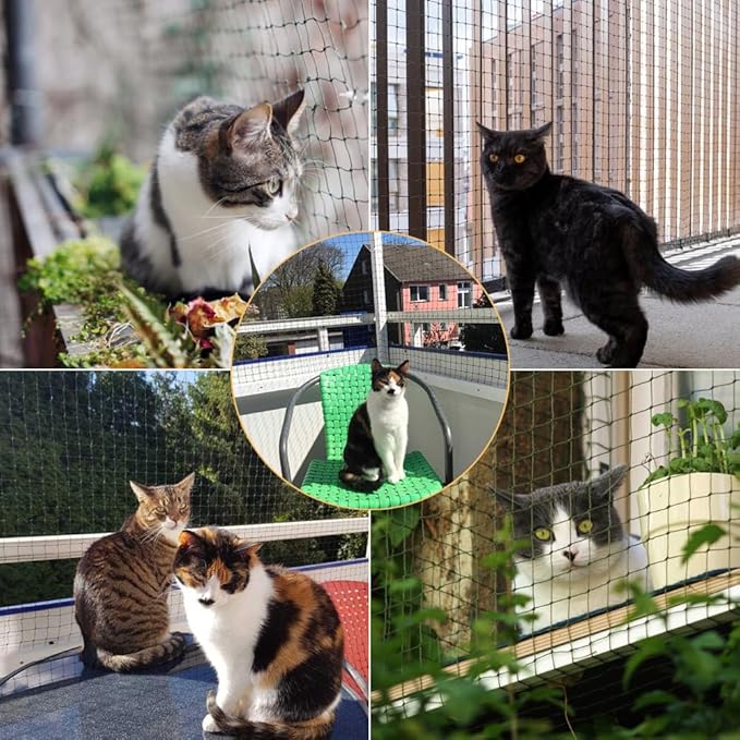 10x20 ft Cat Netting Balcony, No Steel Wire, Anti-Fall Safety Net for Cats – Pet Balcony Screen, Catio Netting, Cat Fence Barrier for Apartment Balconies, Windows, Stair, Decks, Patios