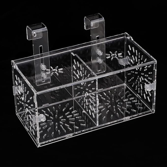Acrylic Transparent Fish Tank Isolation Box, Aquarium Breeding Incubator Holder with Suction Cup and Hook, Adjustable Height for Tropical Fish Hatchery (20CM*10CM*10CM)