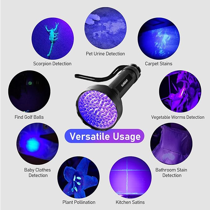 UV Flashlight Black Light, 100 LED Black Light Flashlight for Dog/Cat Pet Detector, Scorpions Finder