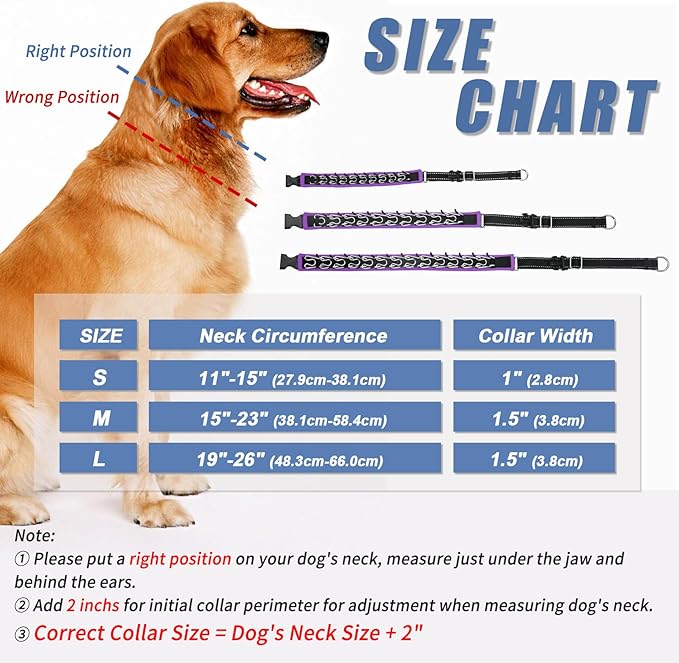 Martingale No Pull Dog Collar - Heavy Duty Nylon With Buckle, Adjustable Anti Pull Reflective Slip for Large Medium Small Dog Training Walking S Purple