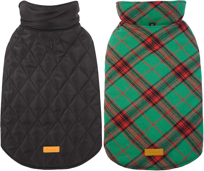Kuoser Warm Dog Coat, Waterproof Dog Jacket for Extra Large Dogs, Adjustable Durable XXXL Doggie Winter Coat Reversible Puppy Cold Weather Apparel for Large Breed, Christmas Green 3XL