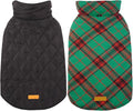 Kuoser Waterproof Dog Coat, Reversible Dog Jacket for Small Dogs, Adjustable Durable Doggie Winter Coat Warm Cozy Puppy Cold Weather Apparel from Small to Large Breed, Christmas Green S