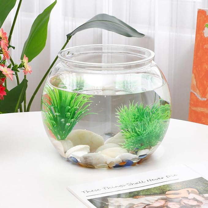 Mipcase 1.5 Gallon Clear Plastic Fish Bowl Round Desktop Aquarium Tank for Home Office Decor Small Ornamental Fishbowl