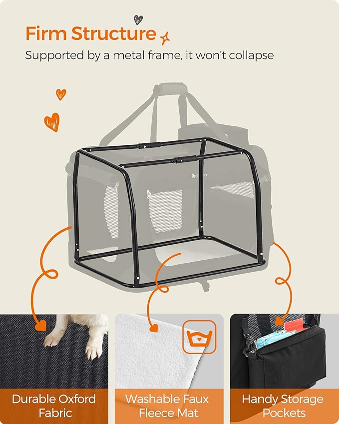 Feandrea 32 Inches Collapsible Soft Dog Crate, Portable Travel Dog Crate for Indoor and Outdoor Use, Dog Carrier Kennel with Safety Zippers, for Living Room, Car, Travelling, Camping, Black UPDC80H