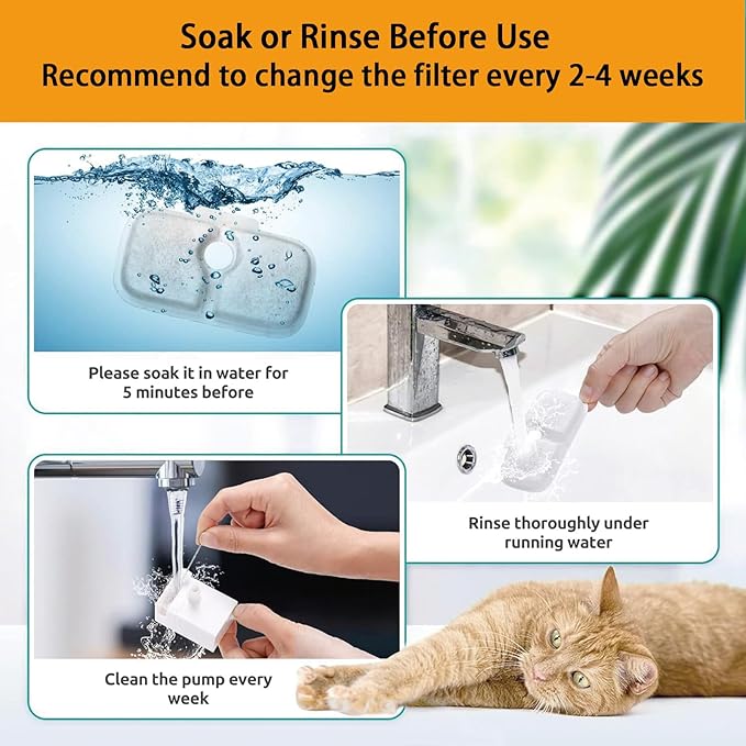 20 Packs Cat Water Fountain Filter Replacement Compatible with Dockstream Cat Water Fountain PLWF005/PLWF115/PLWF105,Triple Filtration System Replacement Filter with Pre-Filter Sponge