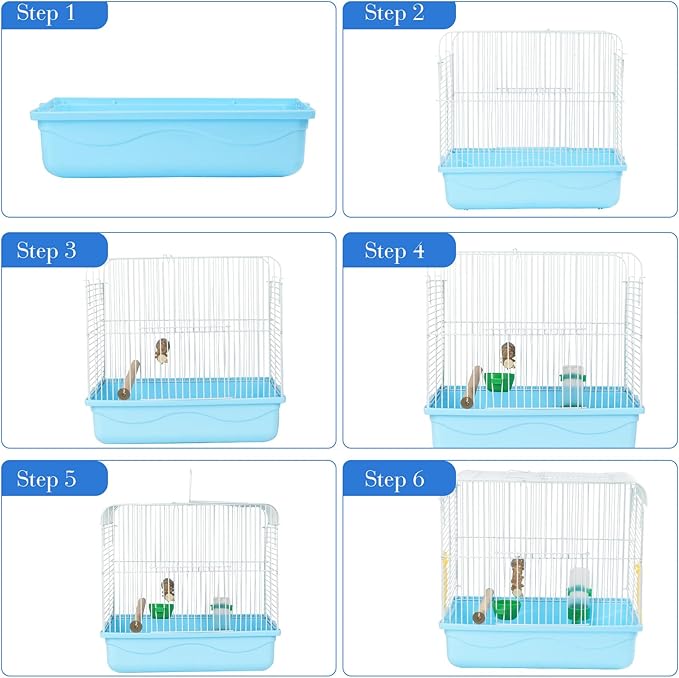 Small Bird Cages for Cockatiels - Parrot Travel Cage Starter Kit with Stand Accessories Birdcage Great for Parakeets Lovebirds Parrotlets Finches Canaries and More Small Birds(Blue)