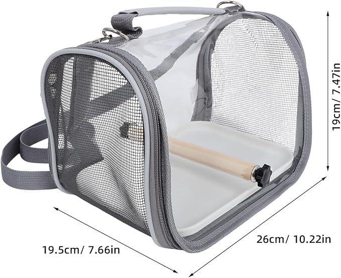 HANABASS Portable Bird Travel Cage Carrier for Small Birds Lightweight Grey Travel Bag with Perch for Small Parakeets Parrots Conures Transport