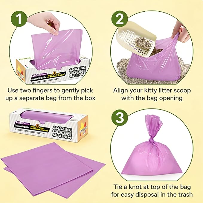 Odor-Sealing Cat Litter Bags - 220 Count Unscented Cat Poop Bags with Strong Odor Control, Leakproof & Durable Pet Waste Bags (Size:XS, Color: Purple)