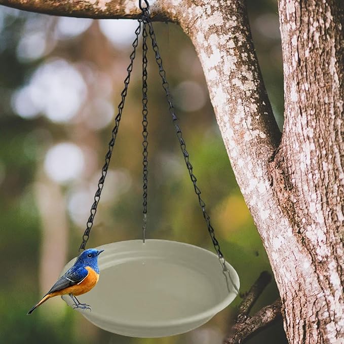 Hanging Bird Feeder and Waterer Tray Bird Food Tray Outdoor Birdbath Hanging Backyard Birdbath for Garden Balcony Trees Lawn, Beige