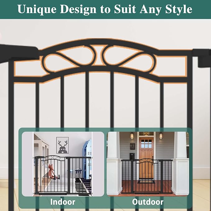 Fairy Baby 29.5"-40.5" Extra Wide Baby Gate, Pressure Mount Long Dog Gates for House Stairs Doorways, Auto Close Metal Safety Child Gate with Door No Drilling, Tension Pet Gate Indoor, Black
