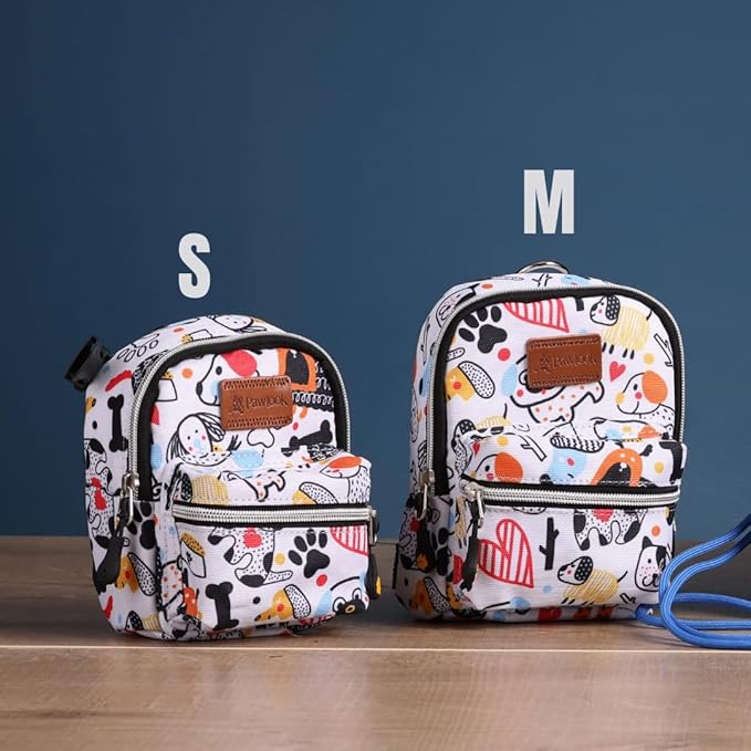 PawLook Dog Backpack to Wear with Chest Harness Self Carrier dogbag with Additional Pocket for Poop Bag Anti Slip Stylish Dog Bag for Your pet Street Smart Serie White Bone Medium