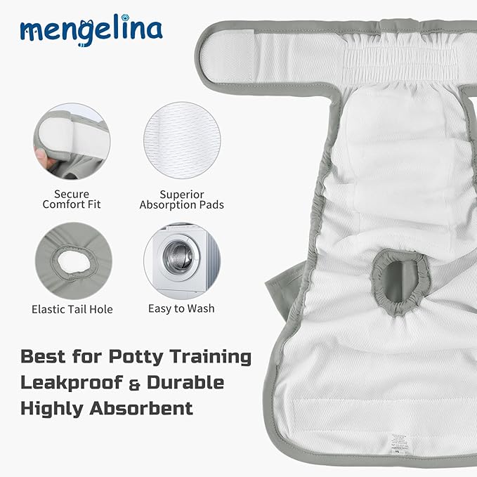 Reusable Dog Diapers Female 3 Pack Washable Highly Absorbent, Flexible, Leak-Proof for Dog Period, Heat Incontinence, Potty Training