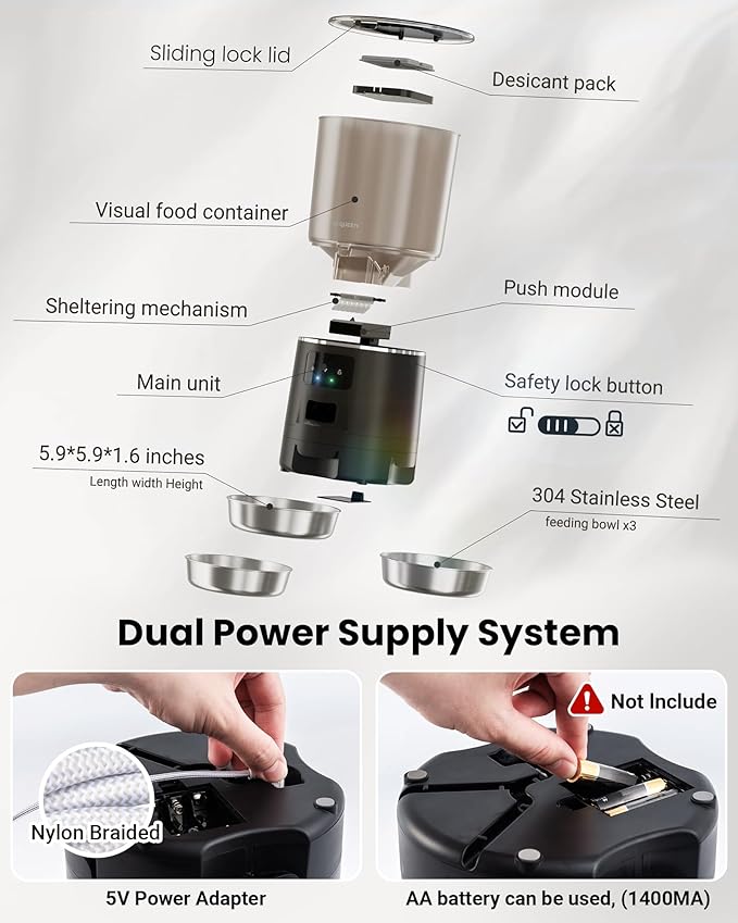 Automatic Cat Feeder for 3 Cats, 6L/25 Cup Cat Food Dispenser with Strong Anti-Jam System, Dual-Effect Desiccant, Smart WiFi App Control Pet Feeder, Automatic Dog Feeder, Gifts for Christmas