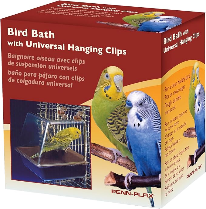 Penn-Plax Clip-On Bird Bath – Attaches to Most Birdcages – Perfect for Parakeets, Lovebirds, Parrotlets, Finches, Canaries, and Other Small Birds – Brown