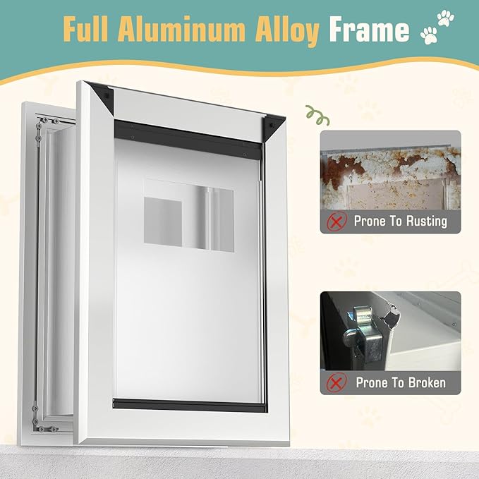 Medium Pet Door for Wall, Aluminum Frame, Double Magnetic Flaps Doggie Door, Sliding Lock Panel, Easy Installation, for Pets Up to 40 lbs.