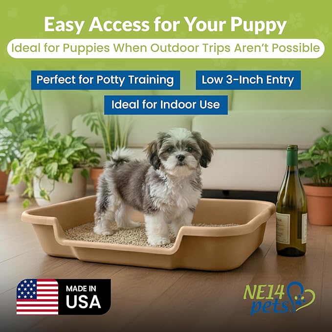 Dog Litter Box, Beach Sand Color, Large Size, Durable & Pet Safe Puppy Litter Box, Indoor Open Top Entry Dog Litter Pan, Comfortable for Dogs, Great for Dogs up to 20 lbs
