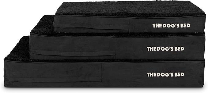 The Dog’s Bed Orthopedic Memory Foam Dog Bed Mattress, Plush Fabric, Grey with Blue Trim, Medium, 4-Inch