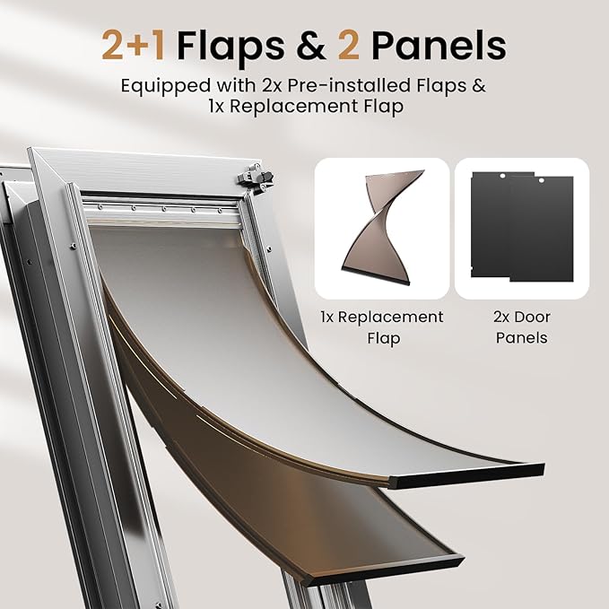 All Aluminum Cat Door, Heavy Duty Doggy Door for Interior and Exterior Doors, Small Dog Door with 2 Magnetic Flaps & 1 Replacement Flap, 2 Closing Panels, Durable Pet Door for Pets Up to 22Lb