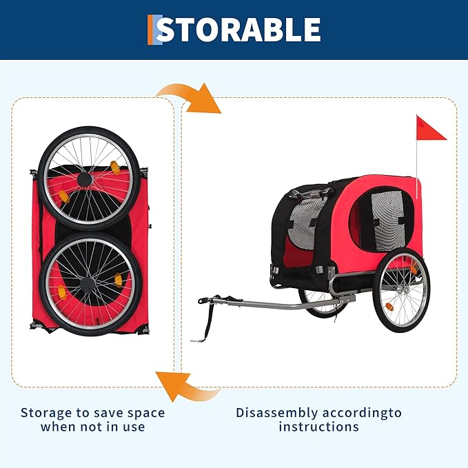 【Upgraded】 Dog Bike Trailer for Medium Large Dogs - Convertible to Jogging Stroller, 88Lbs Capacity, Waterproof & Ventilated Design with Safety Flag, Universal Hitch for 20-29" Bikes