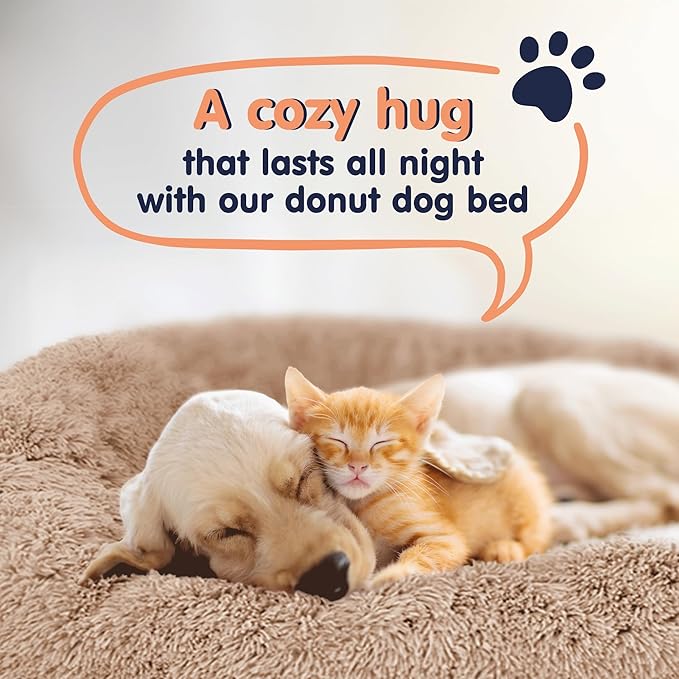 Donut Dog Bed - Premium Comfort for Anxiety Relief - Fluffy & Calming Design with Ultra-Plush Support | Cozy Round Dog Bed with Super Soft Circle Style (Size S Pink)