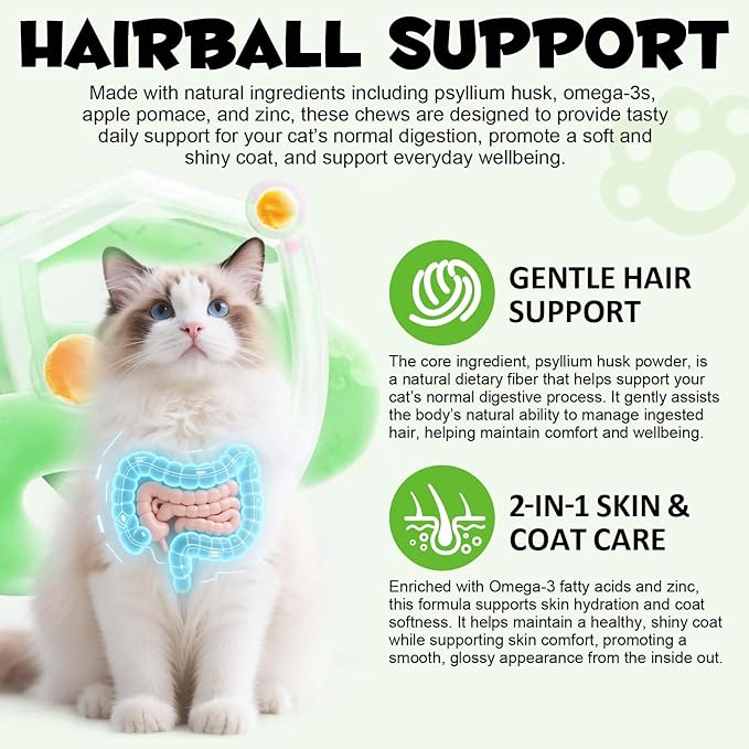 Hairball Control Cat Treats - Cat Hairball Remedy & Relief for Cats - Cat Hairball Control with Psyllium Seed Husk and Vitamins, Promotes Skin & Coat, Digestive, Urinary Health (1 Pack 100g)
