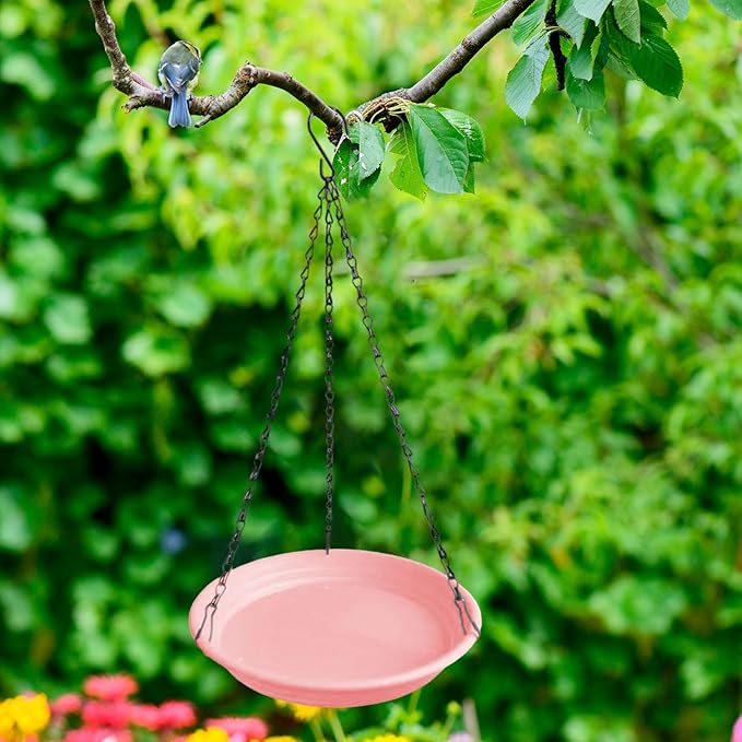 Hanging Bird Feeder, Waterer Tray, Bird Food Tray with Detachable Hook for Backyard, Garden, Balcony, Trees Lawn, Pink