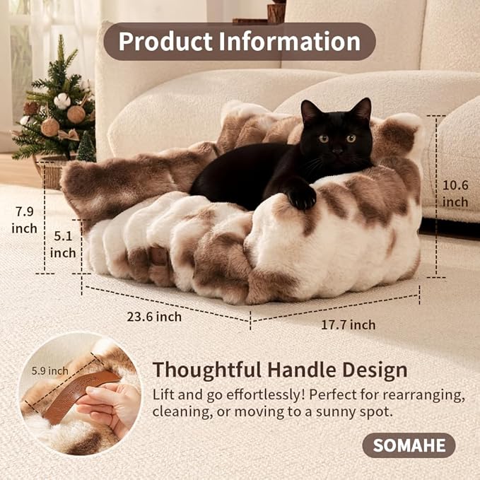 Cat Bed for Indoor Cats Dog Couch Cat Couch Bed Washable Dog Beds for Small Dogs & Cats with Removable Cover, Fluffy Pets Couch with Non-Slip Bottom 24"X18"X10"Coffee