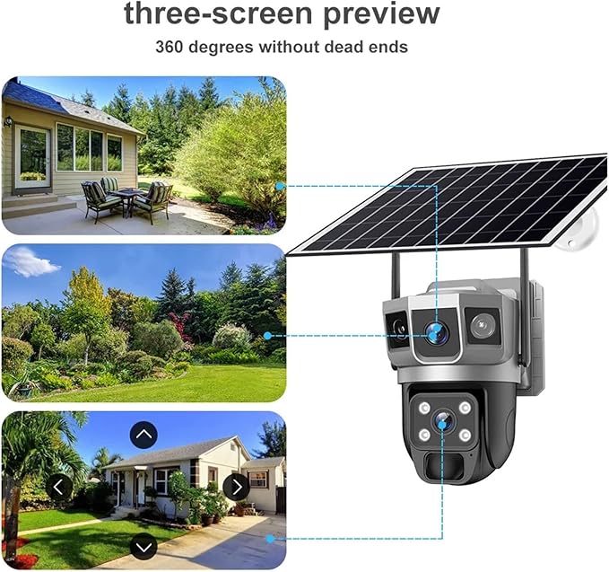 for Outdoor Camera Battery CCTV Monitor 4G SIM Card Network IP Security Pet Camera Motion Detection 3 Screen PTZ Camera(4G CCTV 128G Card)