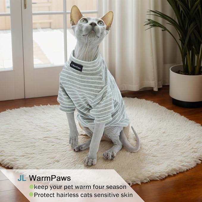 Sphynx Cat Sweater Hairless Cat Clothes Sweater Shirt Soft Warm Long Sleeves Pullover Pet Clothes Pajamas Dog Cloth for Small Dogs Jumpsuit Pet Sweaters (Striped, Small)