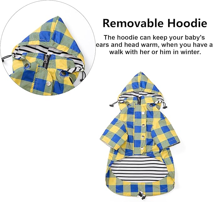Dog rain Coat Waterproof Raincoat Puppy Jacket with Legs Buttons Zipper Hood Drawstring Fit for Yorkie Terrier Schnauzer Poodle Border Collie Labrador Golden Retriever 8lbs to 80lbs Yellow L