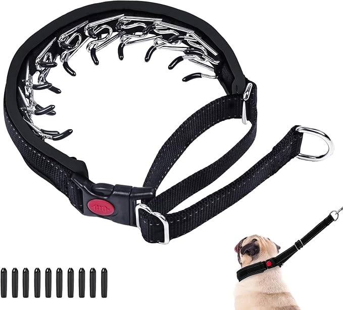 Heavy Duty Nylon No Pull Dog Collar with Buckle, Adjustable Anti Pull Reflective Slip Collar for Large Medium Small Dogs - M Black
