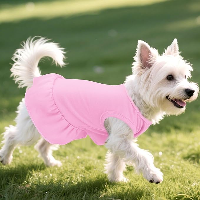 Dog Dresses Cat Skirt Solid Color Dog Clothes Summer Sleeveless Puppy Girl Clothes for Small Pet Dogs Cats (Pink, Small)