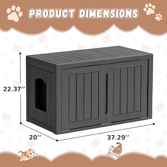 Hidden Cat Litter Box, Cat Litter Box Enclosure Furniture with Double Door, Indoor Outdoor Cat House, Adjustable Partition & Side End Table Design, Easy to Clean & Assemble(Black)
