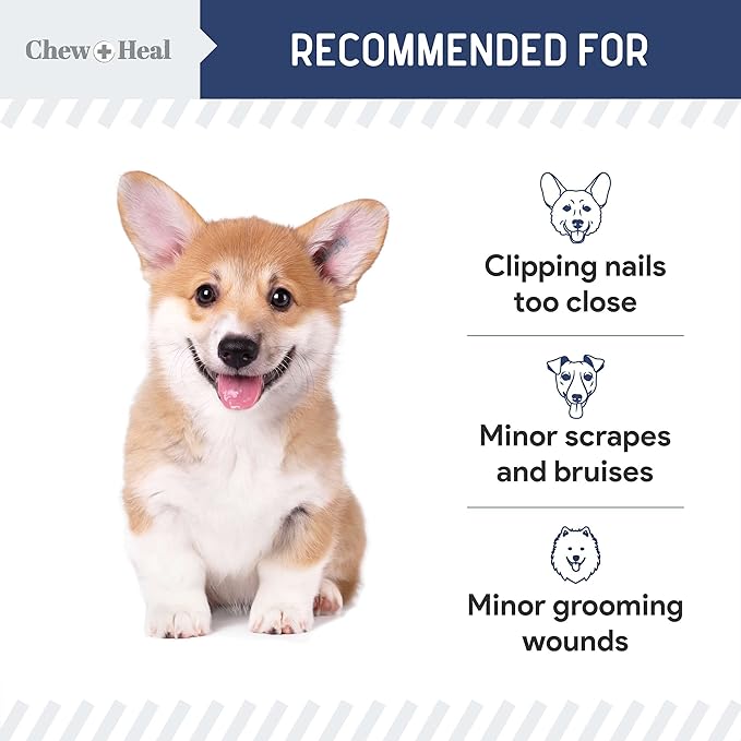 Chew + Heal Labs Styptic Powder for Dogs - .5 oz Quick Stop Bleeding for Dogs Nails & Animal Cuts - Blood Stop Clotting Powder & Wound Care