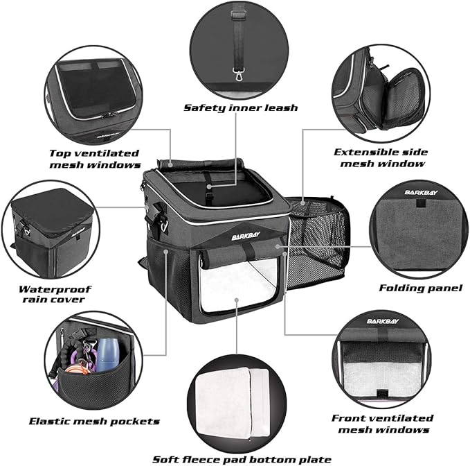 Dog Bike Basket Carrier, Expandable Foldable Soft-Sided Dog Carrier, 2 Open Doors, 5 Reflective Tapes, Pet Travel Bag,Dog Backpack Carrier Safe and Easy for Small Medium Cats and Dogs(Black)