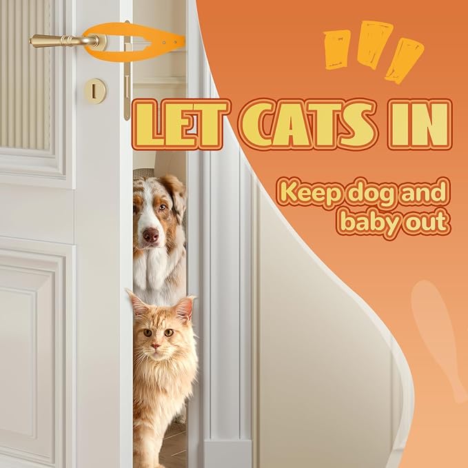 TGIOW Cat Door Latch, 1 Pcs Cat Door Stopper Pet Door Latch to Keep Dog Out of Litter Box and Food, Door Prop for Cat with 5 Adjustable Size Strap 2.5-6" Wide, No Measuring, Easy to Install, Yellow