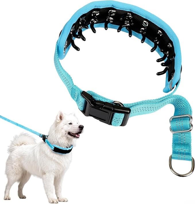 Lightweight Prong Collar for Dogs, Reflective No Pull Dog Collar | Adjustable Size Dog Pinch, Breathable Woven Fabric Air Grid Technology, Martingale Collar for Dogs Training(Blue-M)
