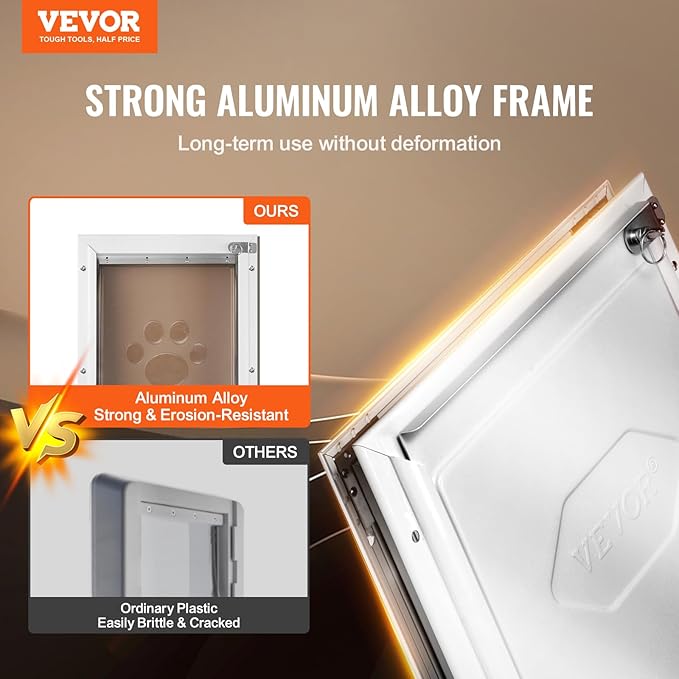 VEVOR Pet Door for Interior and Exterior Doors, Aluminum Frame, Metal Closing Panel and Lock, Strong and Durable Dog Door, Pet Door Suitable for Extra Large Dogs (White-Extra Large)