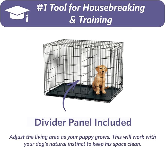 MidWest Homes for Pets 48-Inch iCrate for Extra-Large Breeds, 90-110 lbs, Single Door Folding Dog Crate with Divider Panel, Leak-Proof Tray & Secure Latches, Portable, Durable & Easy to Assemble
