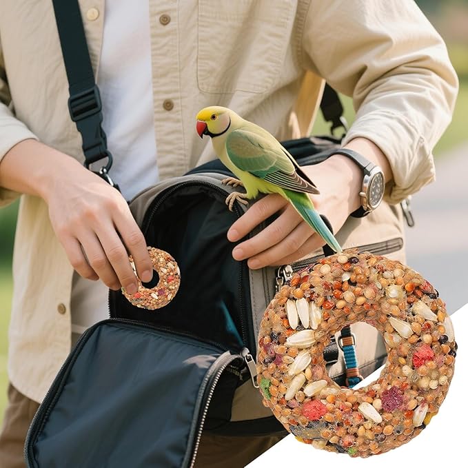 Parakeet Treats - Enrichment Toy, Donut Shaped Grain Teether, Interactive Training Accessory, Foraging Supply | Fun Bird Toys for Lovebirds, Cage Activity, Feeding Entertainment, Daily Play Snack