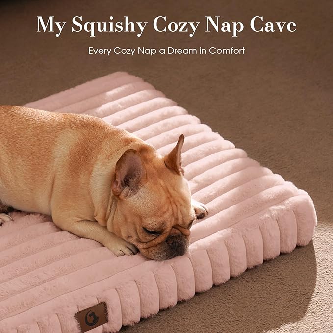 Extra Large Dog Bed for Crate, Orthopedic Dog Bed with Waterproof Lining, Soft Short Plush Surface & Egg Crate Foam, Machine Washable Pet Bed with Removable Cover & Anti Slip Bottom
