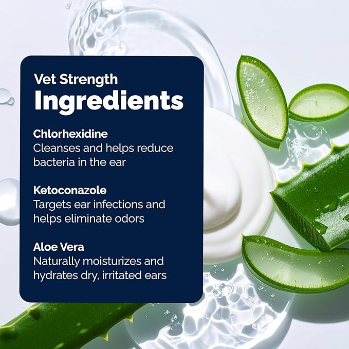 Vetnique Oticbliss Advanced Strength Medicated Dog Ear Infection Treatment, Antiseptic Ear Cleaner for Cat & Dog Ear Cleaning Solution Chlorhexidine & Ketoconazole (12oz Flush)