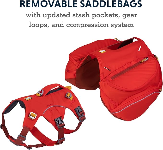 Ruffwear, Palisades Dog Backpack, Multi-Day Pack with Removable Saddlebags & 2x1L Hydration Bladders, Cross-Load Compression, Breathable Adjustable Harness, Reflective Trim, Red Sumac, Medium