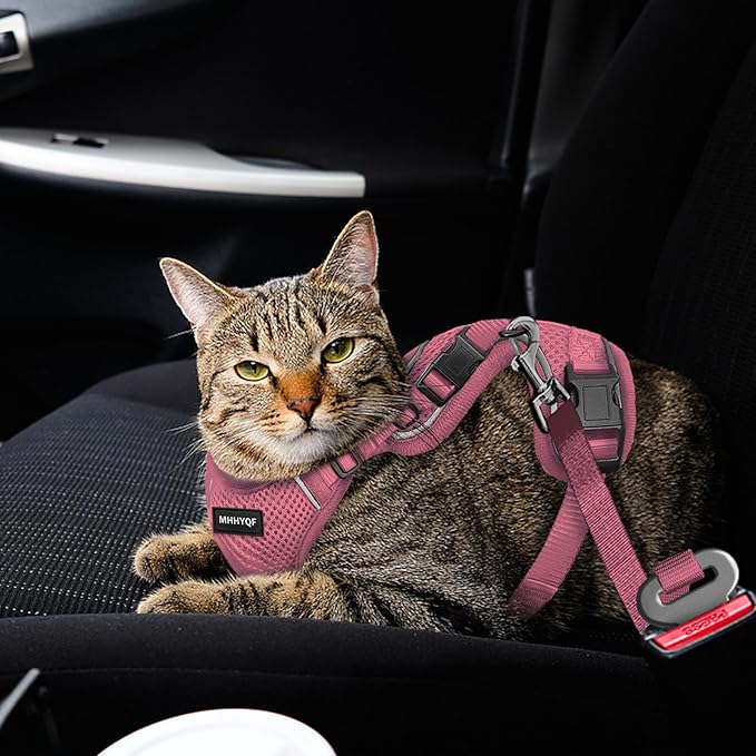 Cat Harness, Cat Harness and Leash for Walking, Escape Proof Soft Adjustable Vest Harnesses for Cats, Easy Control Breathable Reflective Strips Harness, Kitten Harness and Leash Set, Pink, S