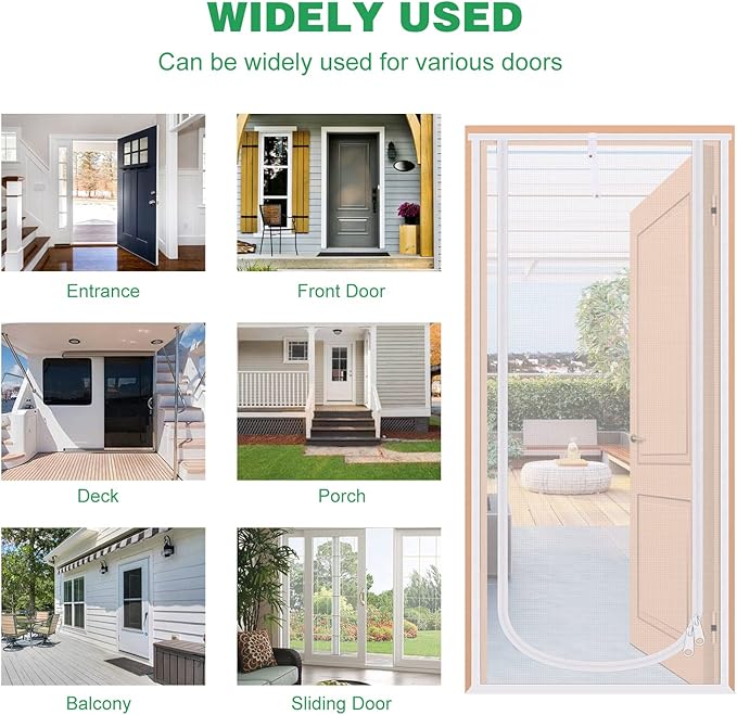 Reinforced Cat Screen Door, 32”X82” Heavy Duty Pets Proof Screen Door with Bilateral Zipper, Prevent Dogs Cats Running Out from Home, Bedroom, Living Room, Kitchen Patio Door