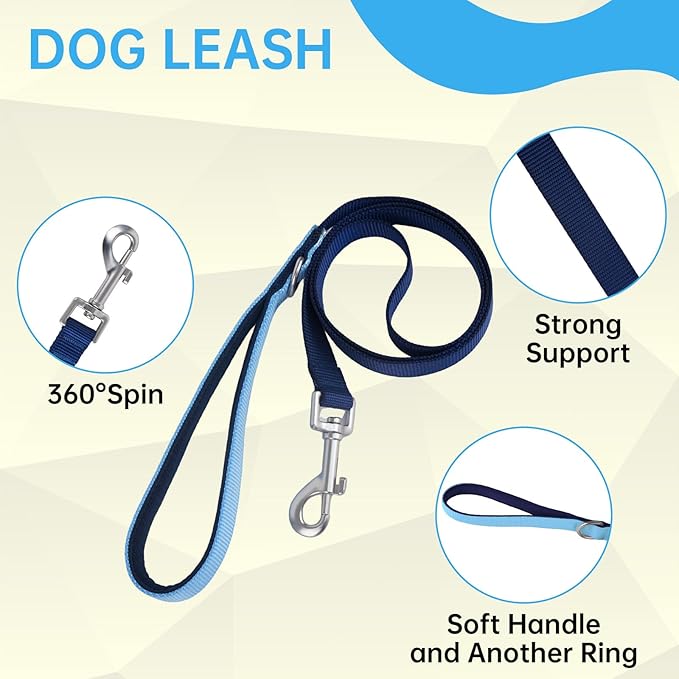 No Pull Dog Harness Leash and Collar Set, Soft Adjustable Dogs Vest Reflective and Comfortable Handle Blue Large