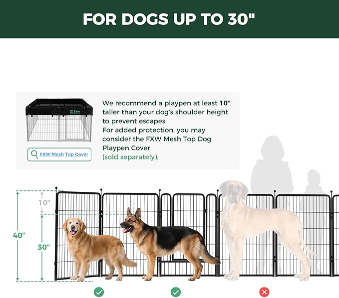 FXW Rollick Unleashed Dog Playpen for Indoor, Yard, RV Camping, 40 inch 24 Panels for Medium and Large Dogs, Black│Patented