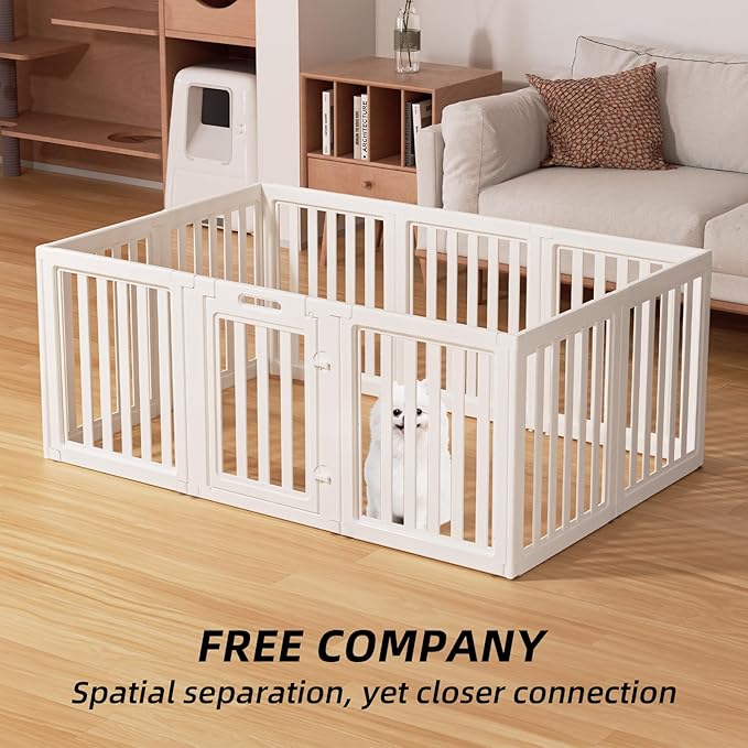 Clear Dog Play Pen,Pet Playpen with Door,Easy to Clean and Install Puppy pens for Both Indoor and Outdoor use (White, 23.6" Height, 8)