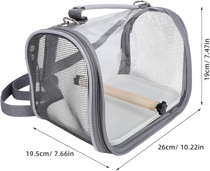 GANAZONO Portable Bird Travel Carrier Cage with Wooden Perch, Small Gray Parakeet Travel Bag, Lightweight Portable Pet Birdcage for Outdoor Transport and Vet Visits